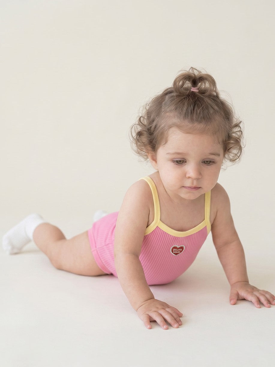 BABY GIRL Pink BB Heart Two-Tone Sleeveless Bodysuit