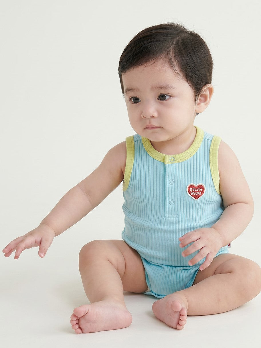 [BABY SET] Light Blue BB Heart Two-Tone Sleeveless Bodysuit