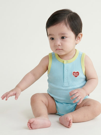 [BABY SET] Light Blue BB Heart Two-Tone Sleeveless Bodysuit