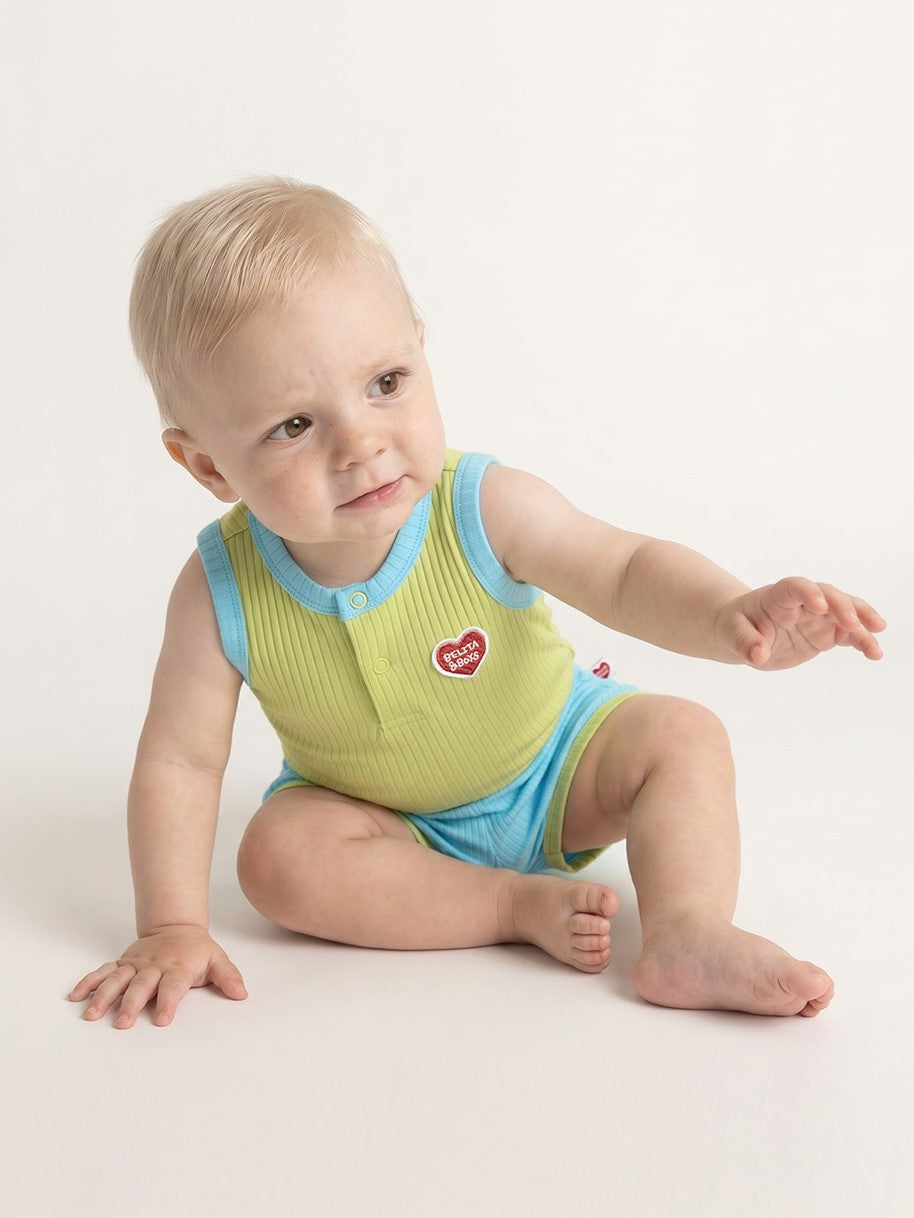 [BABY SET] Light Green BB Heart Two-Tone Sleeveless One Mile