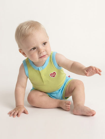 [BABY SET] Light Green BB Heart Two-Tone Sleeveless One Mile
