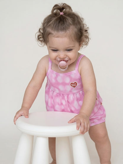 [BABY SET] Pink Water Dye Heart Pattern Mesh Sleeveless Shorts