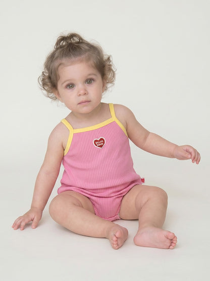 BABY GIRL Pink BB Heart Two-Tone Sleeveless Bodysuit