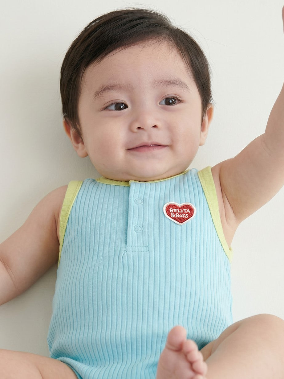 [BABY SET] Light Blue BB Heart Two-Tone Sleeveless Bodysuit