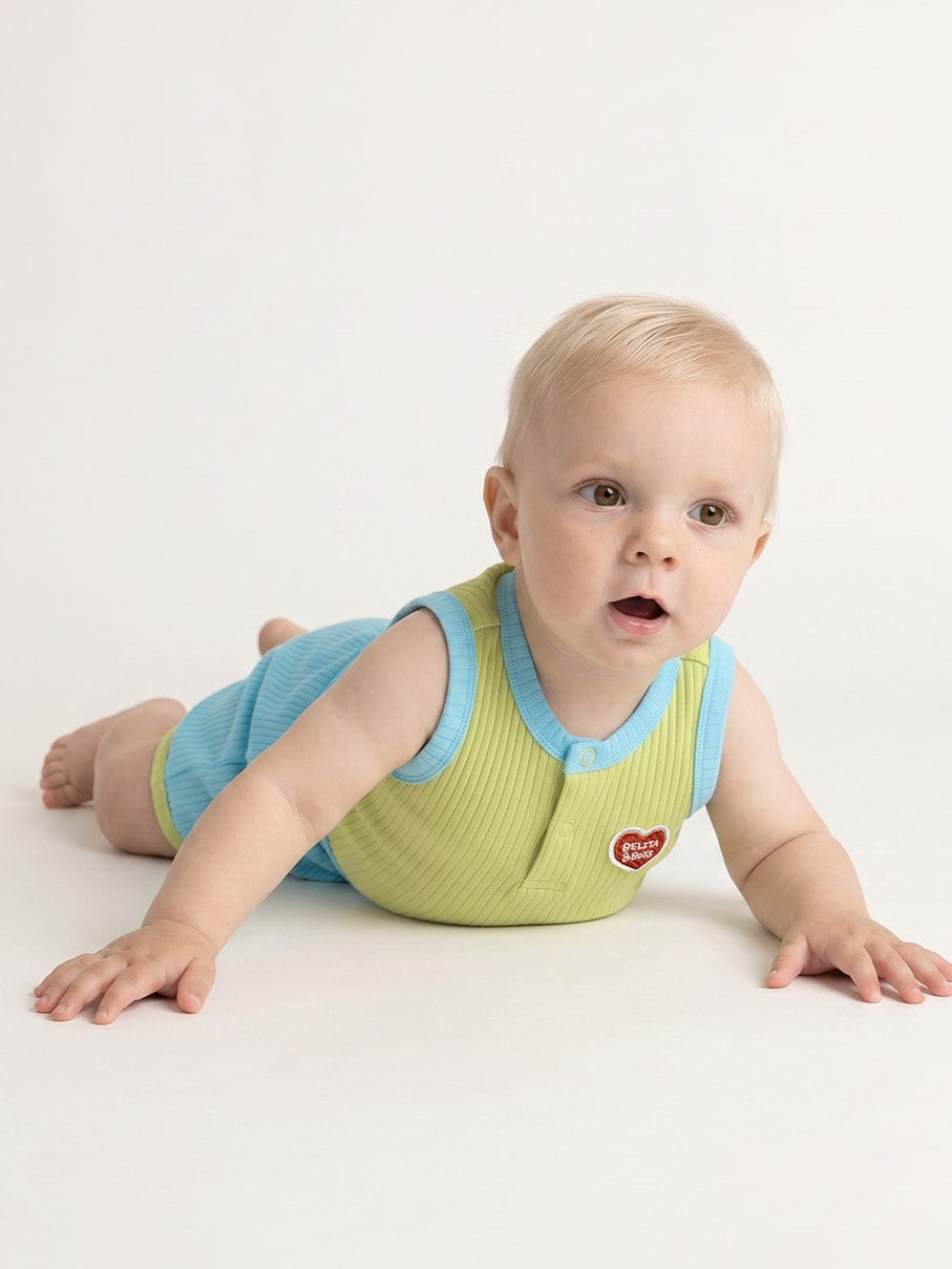 [BABY SET] Light Green BB Heart Two-Tone Sleeveless One Mile