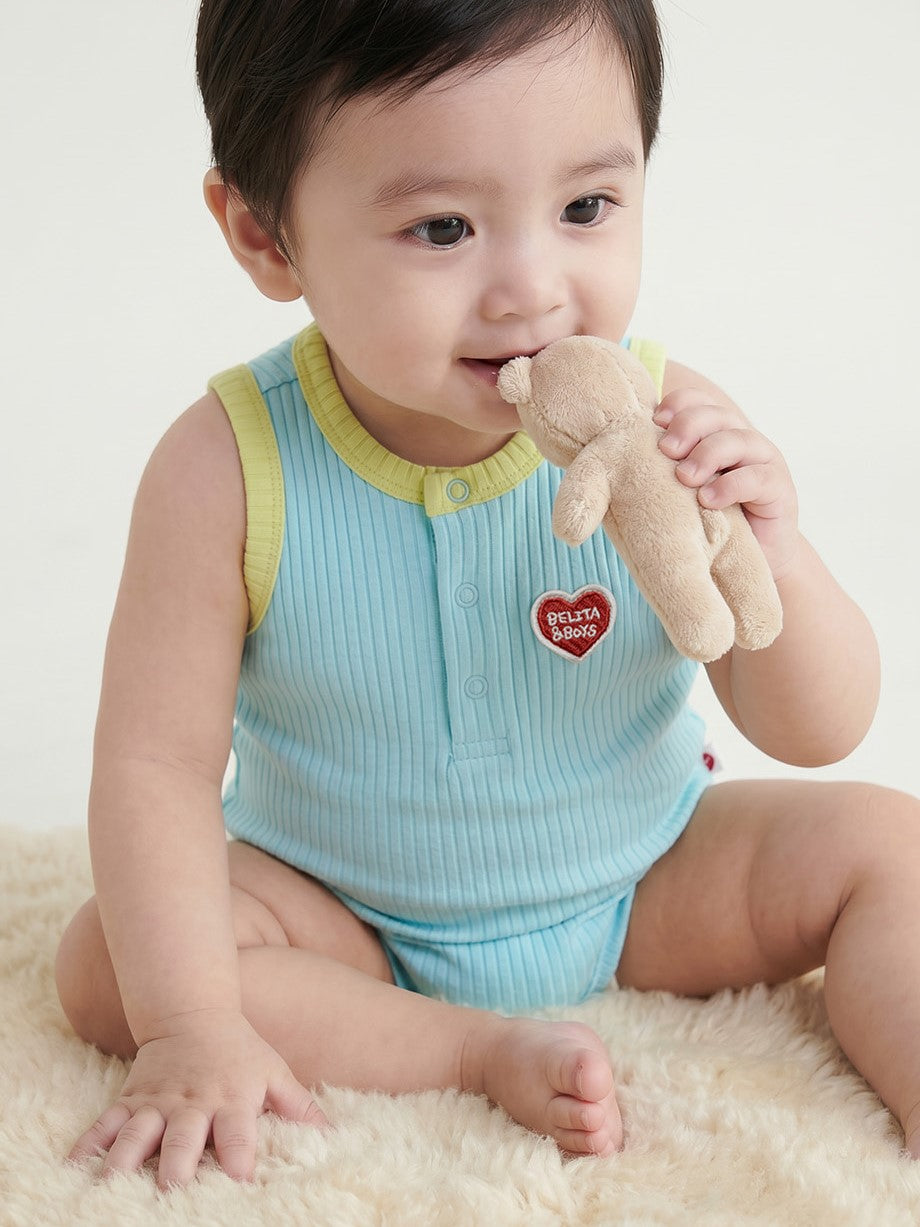 [BABY SET] Light Blue BB Heart Two-Tone Sleeveless Bodysuit