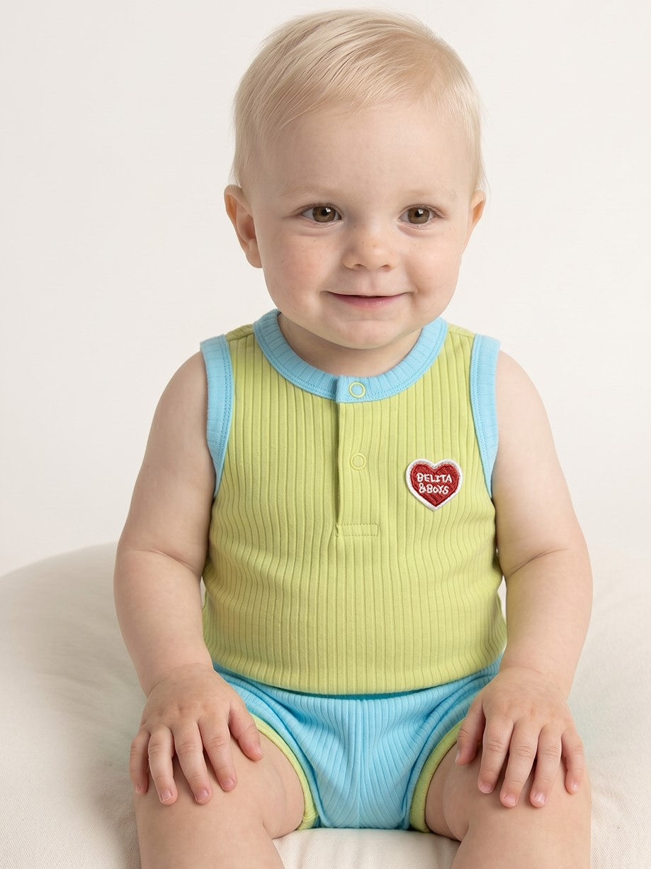 [BABY SET] Light Green BB Heart Two-Tone Sleeveless One Mile