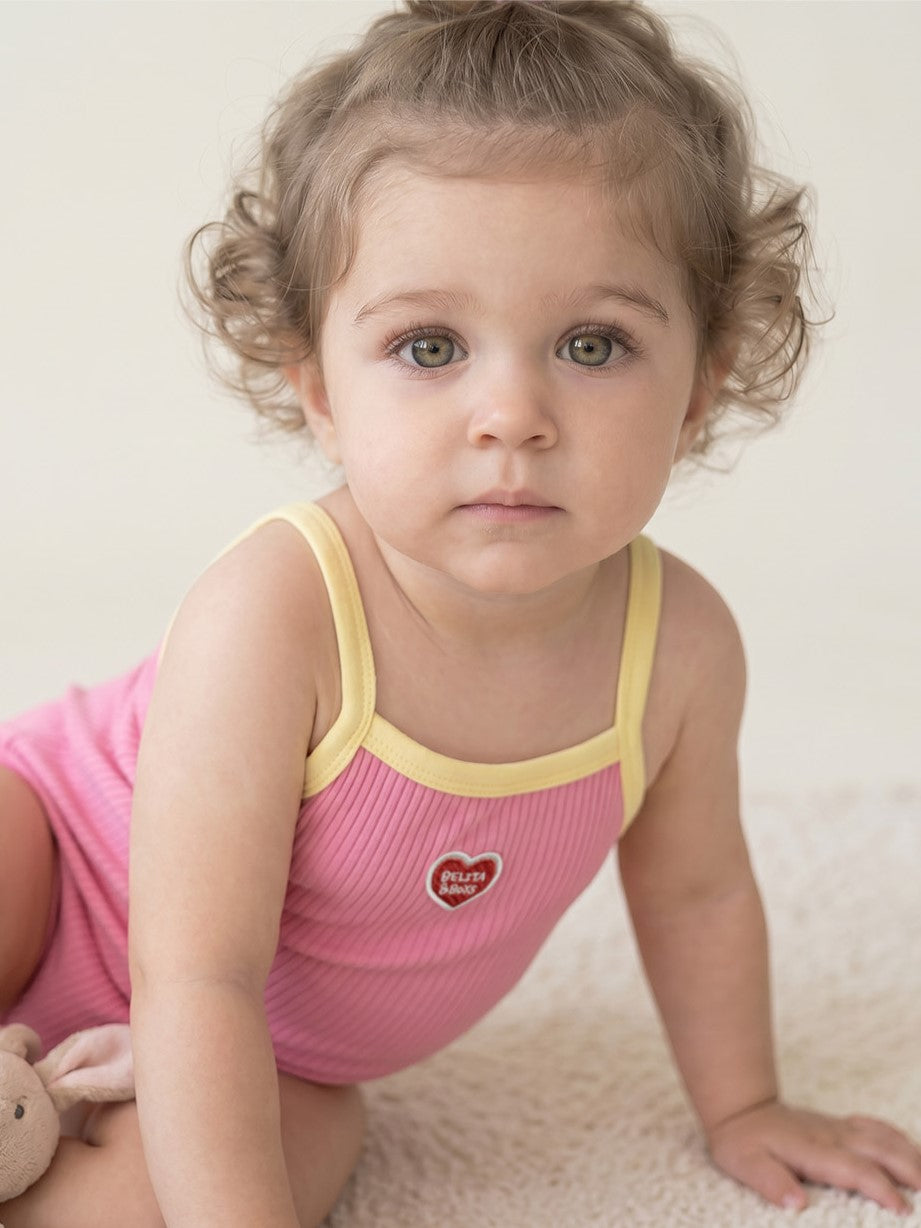 BABY GIRL Pink BB Heart Two-Tone Sleeveless Bodysuit