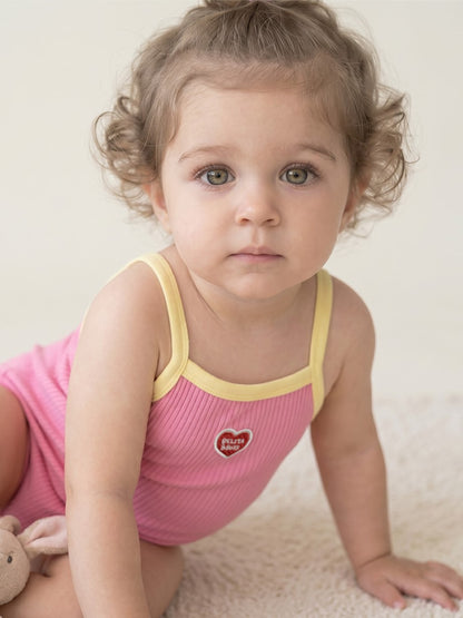 BABY GIRL Pink BB Heart Two-Tone Sleeveless Bodysuit