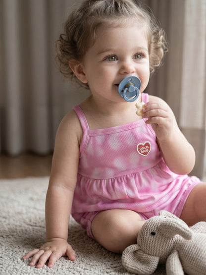 [BABY SET] Pink Water Dye Heart Pattern Mesh Sleeveless Shorts