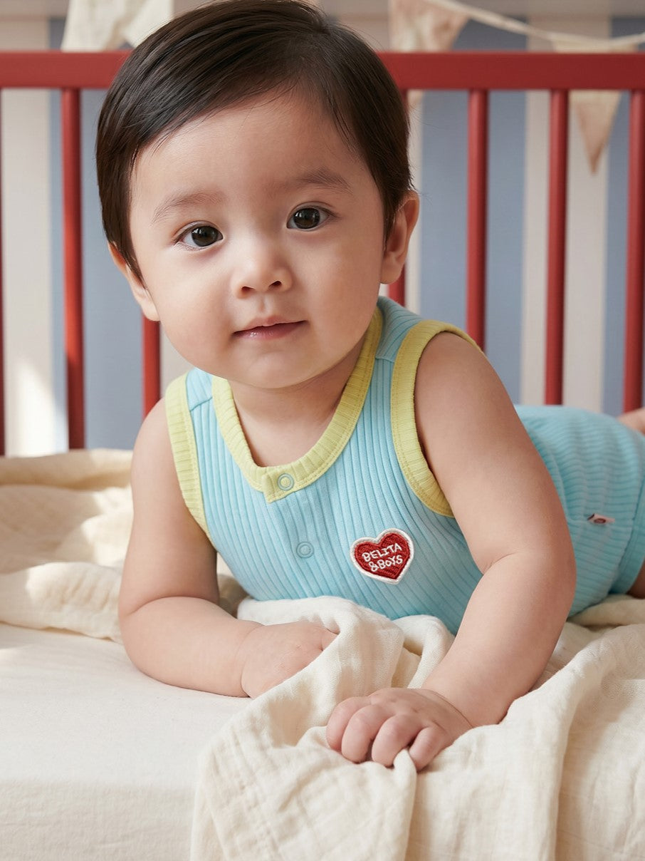 [BABY SET] Light Blue BB Heart Two-Tone Sleeveless Bodysuit