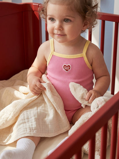 BABY GIRL Pink BB Heart Two-Tone Sleeveless Bodysuit