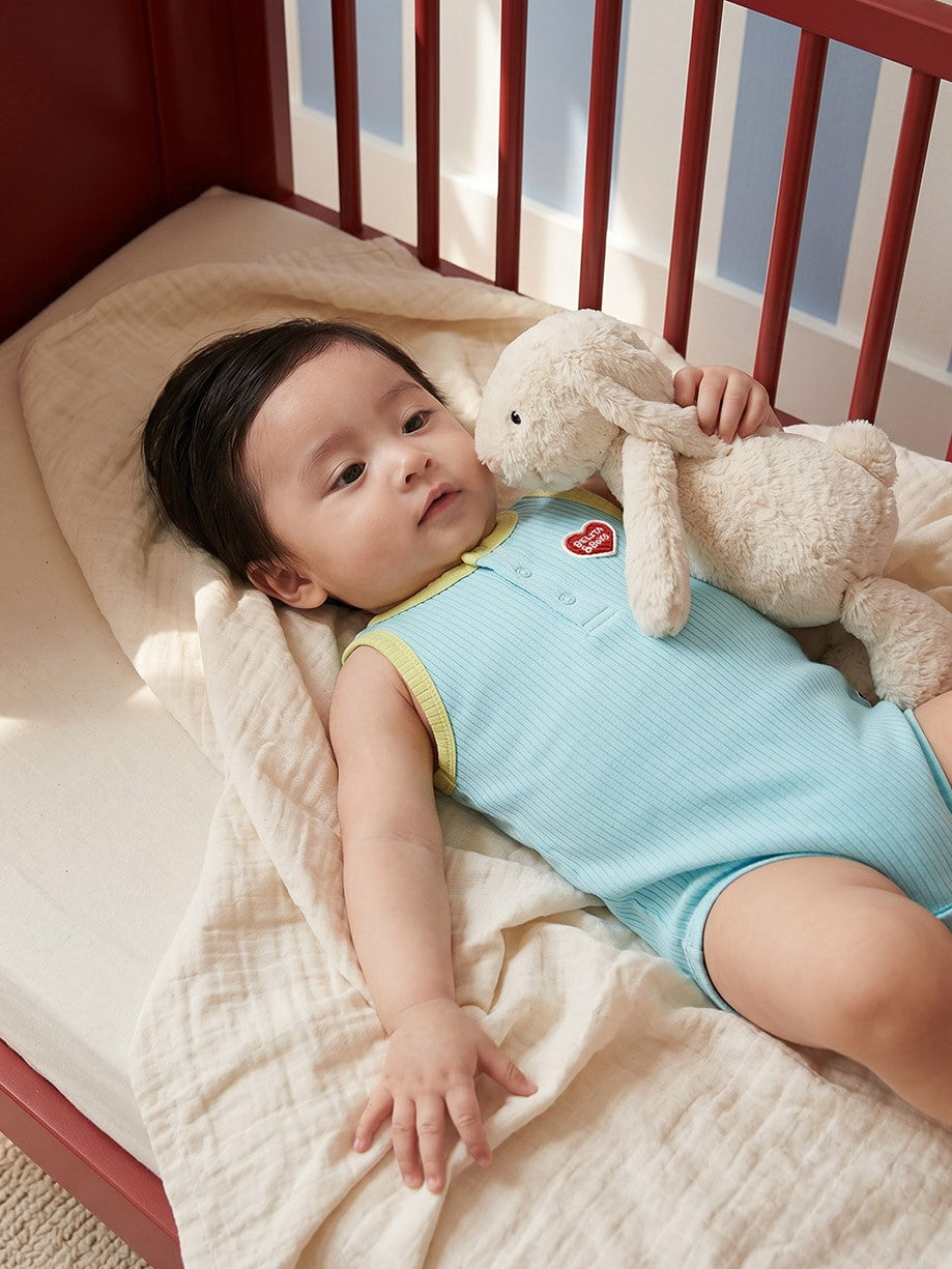 [BABY SET] Light Blue BB Heart Two-Tone Sleeveless Bodysuit