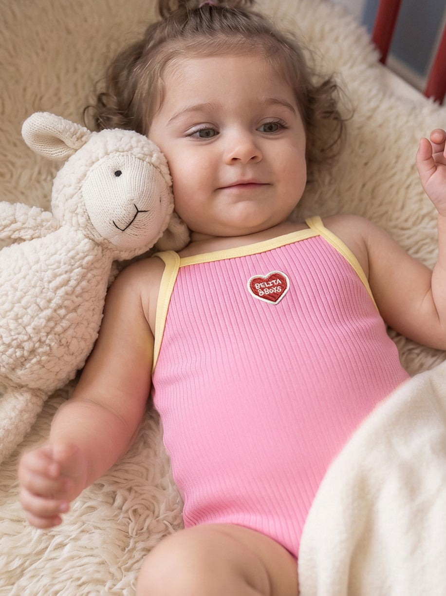 BABY GIRL Pink BB Heart Two-Tone Sleeveless Bodysuit