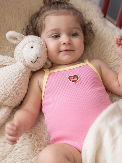 BABY GIRL Pink BB Heart Two-Tone Sleeveless Bodysuit
