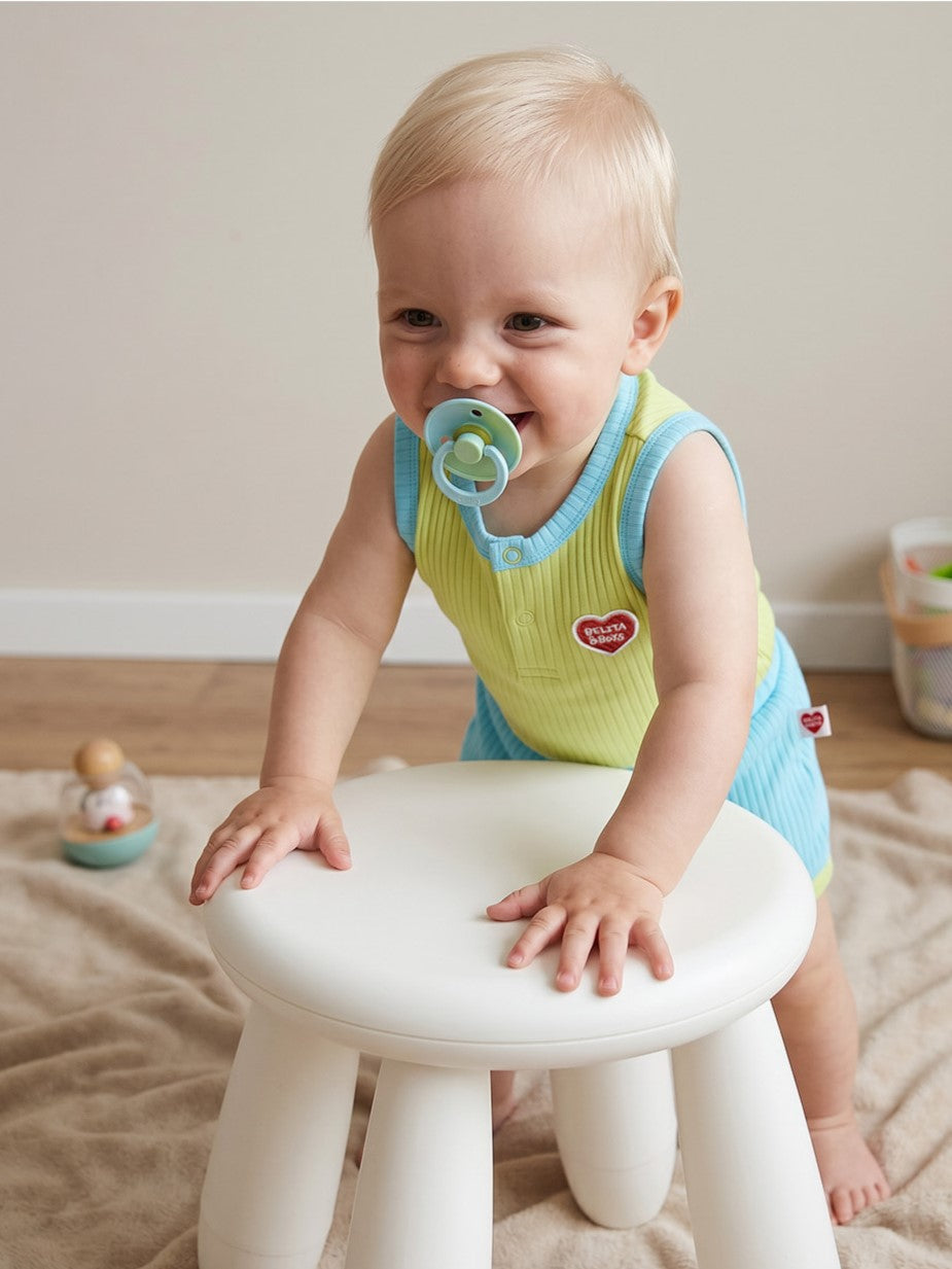 [BABY SET] Light Green BB Heart Two-Tone Sleeveless One Mile