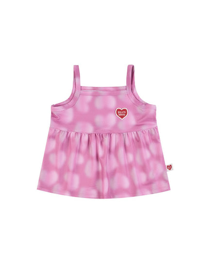 [BABY SET] Pink Water Dye Heart Pattern Mesh Sleeveless Shorts