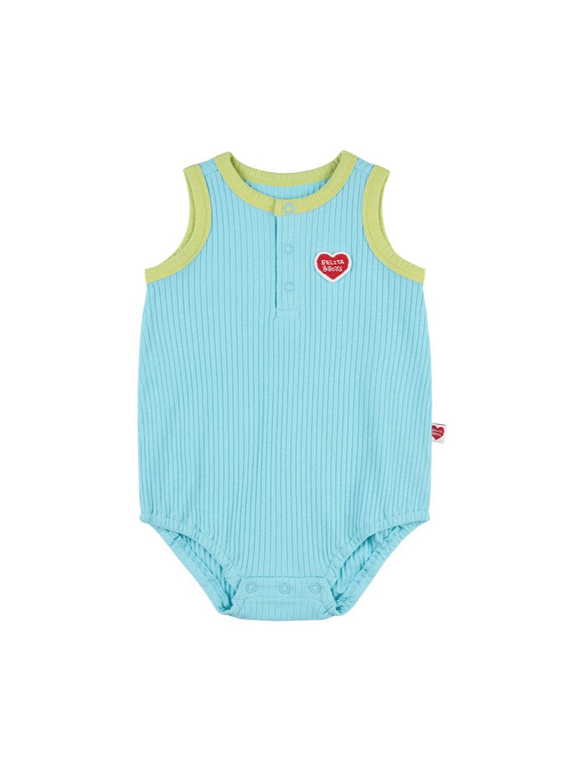 [BABY SET] Light Blue BB Heart Two-Tone Sleeveless Bodysuit