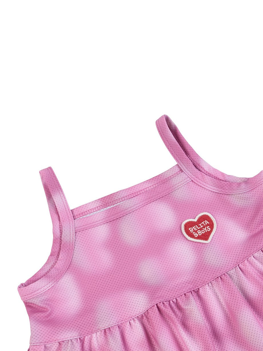 [BABY SET] Pink Water Dye Heart Pattern Mesh Sleeveless Shorts
