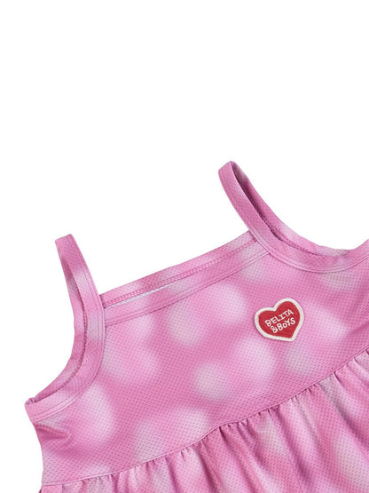 [BABY SET] Pink Water Dye Heart Pattern Mesh Sleeveless Shorts