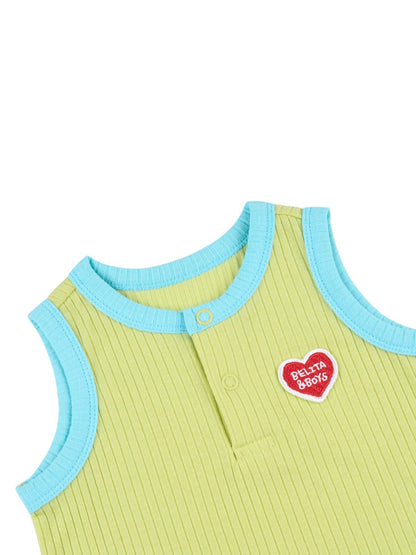 [BABY SET] Light Green BB Heart Two-Tone Sleeveless One Mile