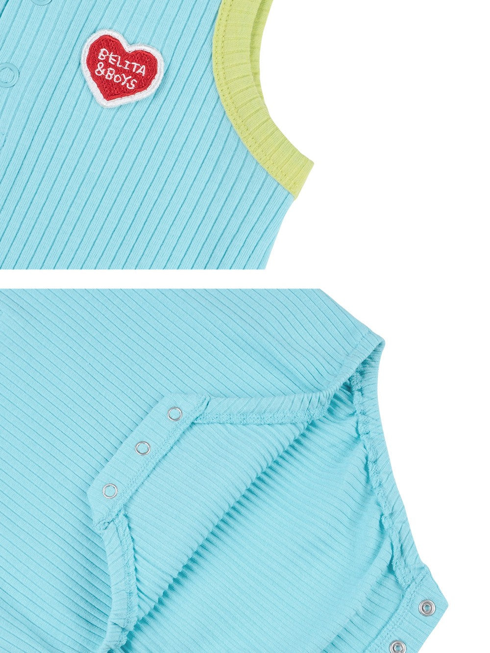 [BABY SET] Light Blue BB Heart Two-Tone Sleeveless Bodysuit