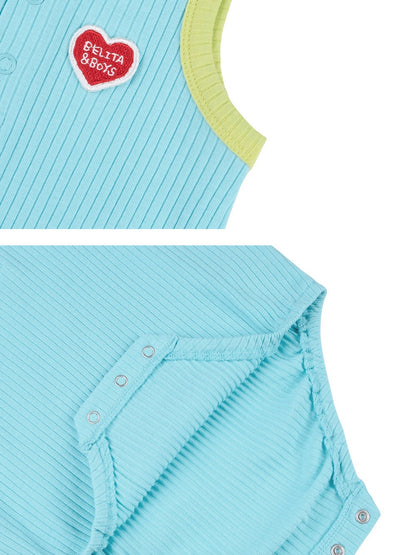 [BABY SET] Light Blue BB Heart Two-Tone Sleeveless Bodysuit