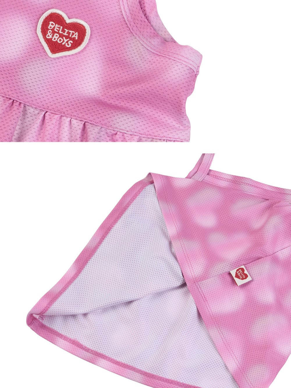 [BABY SET] Pink Water Dye Heart Pattern Mesh Sleeveless Shorts