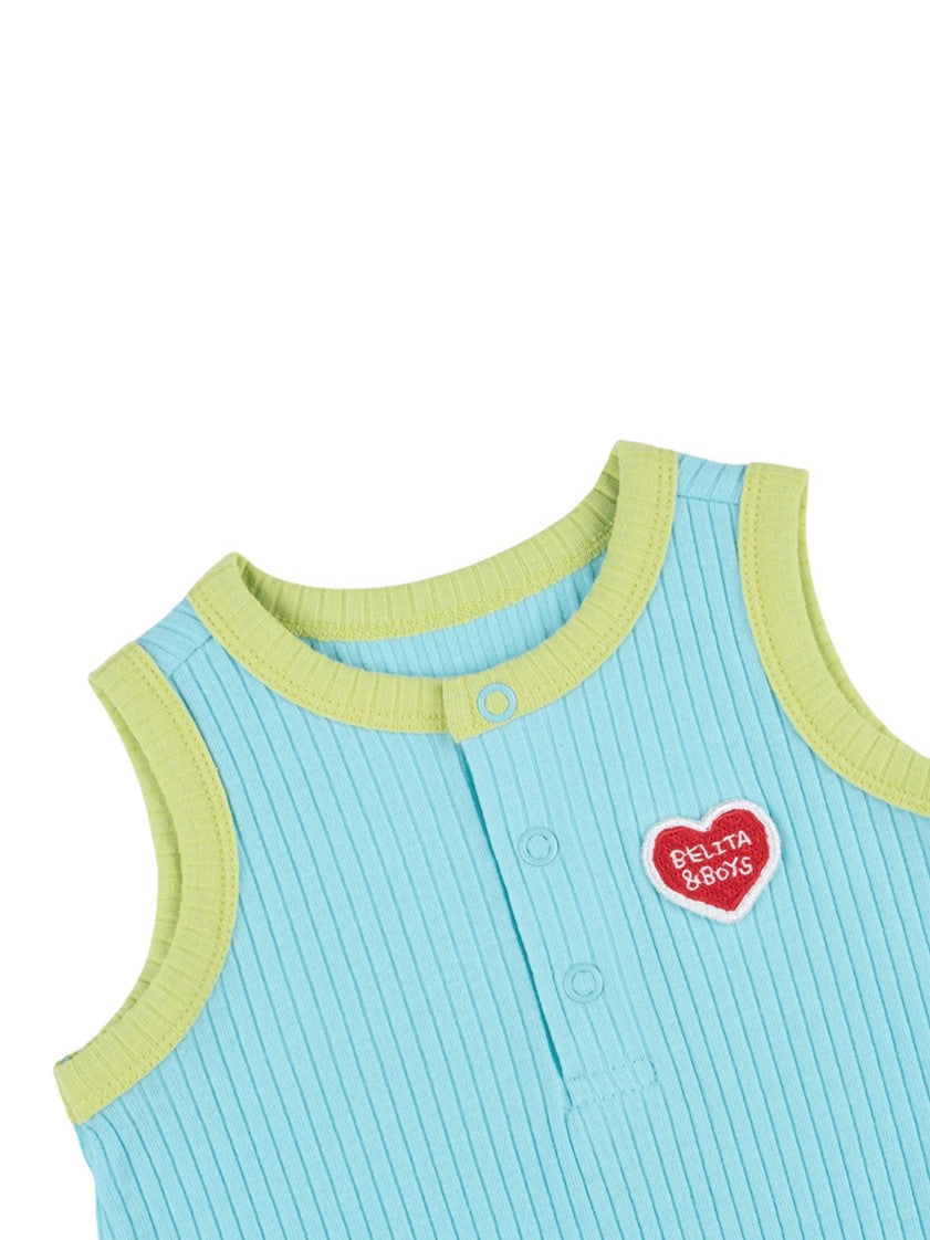 [BABY SET] Light Blue BB Heart Two-Tone Sleeveless Bodysuit