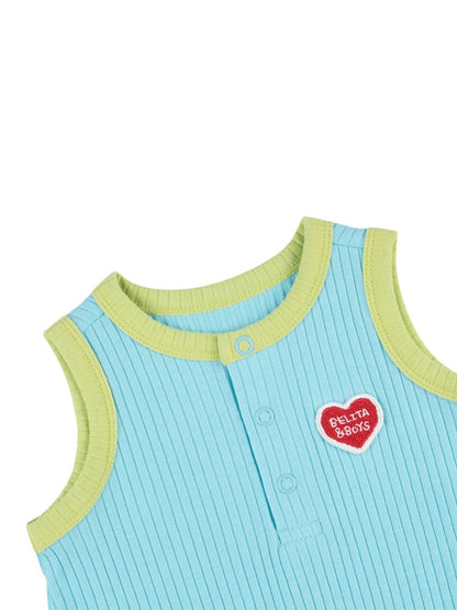 [BABY SET] Light Blue BB Heart Two-Tone Sleeveless Bodysuit