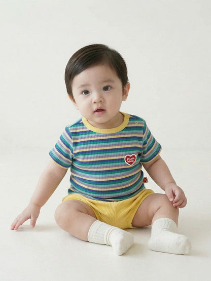 [BABY SET] Light Yellow Colorful Stripe Short One Mile