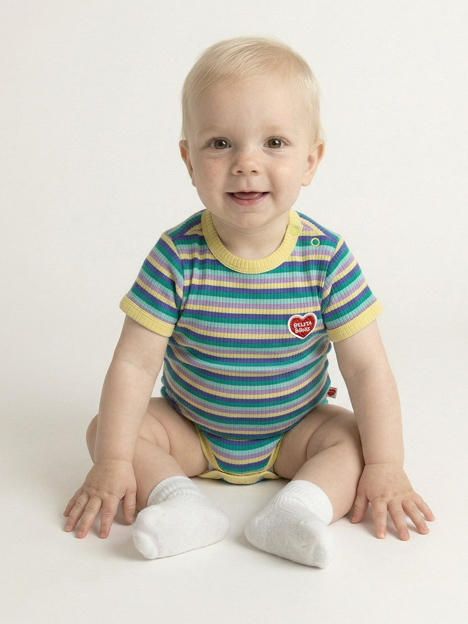 BABY Light Yellow Colorful Stripe Short Bodysuit