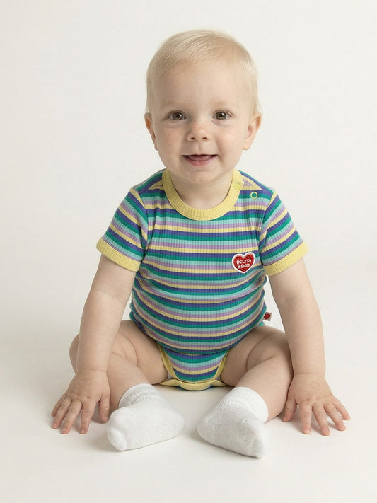BABY Light Yellow Colorful Stripe Short Bodysuit