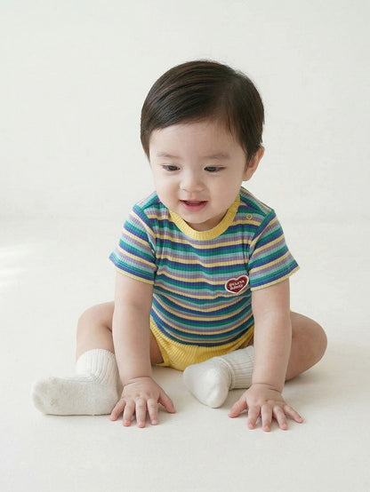 [BABY SET] Light Yellow Colorful Stripe Short One Mile