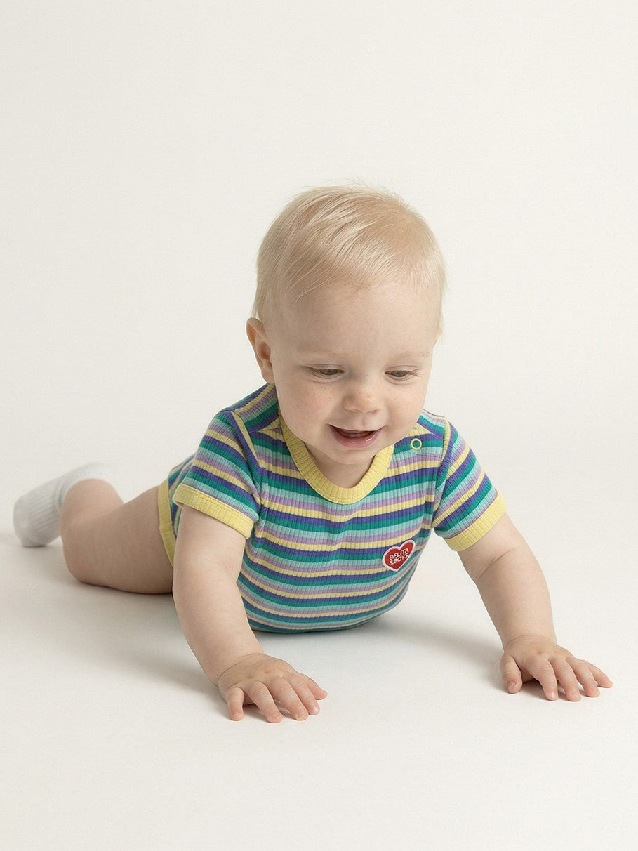 BABY Light Yellow Colorful Stripe Short Bodysuit