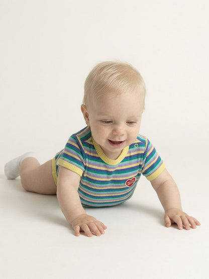 BABY Light Yellow Colorful Stripe Short Bodysuit
