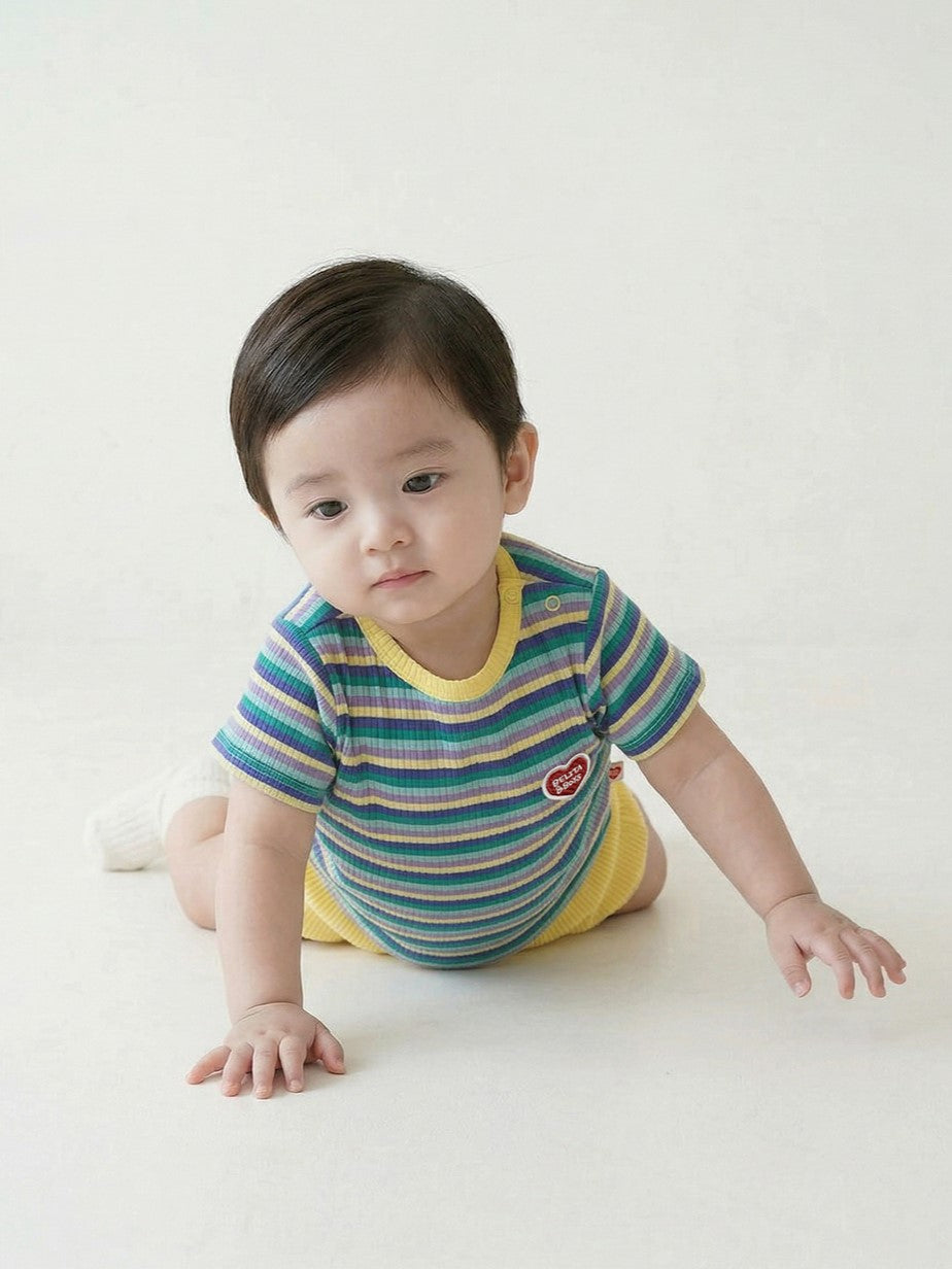 [BABY SET] Light Yellow Colorful Stripe Short One Mile