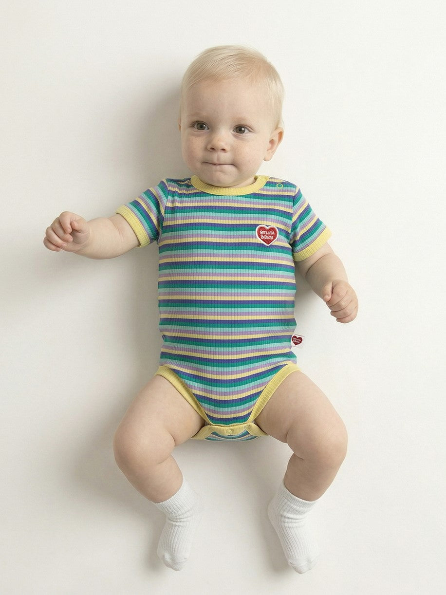 BABY Light Yellow Colorful Stripe Short Bodysuit