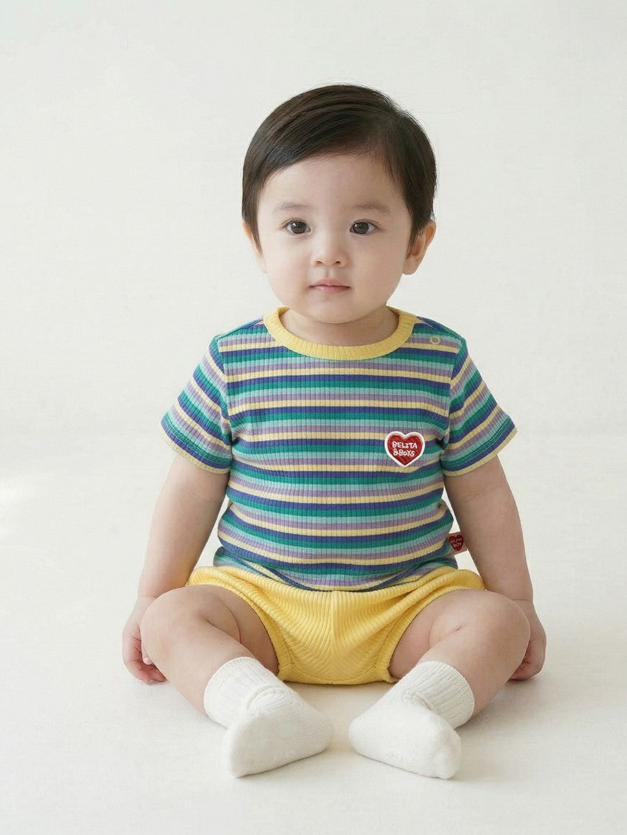 [BABY SET] Light Yellow Colorful Stripe Short One Mile