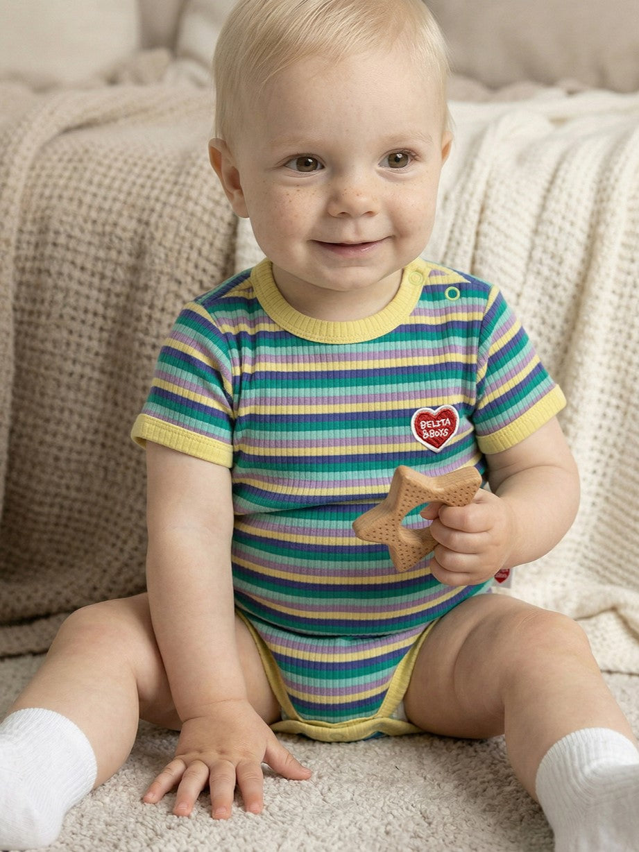 BABY Light Yellow Colorful Stripe Short Bodysuit