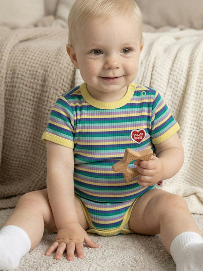 BABY Light Yellow Colorful Stripe Short Bodysuit