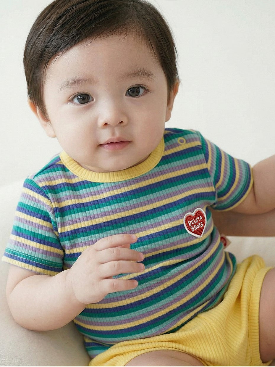 [BABY SET] Light Yellow Colorful Stripe Short One Mile