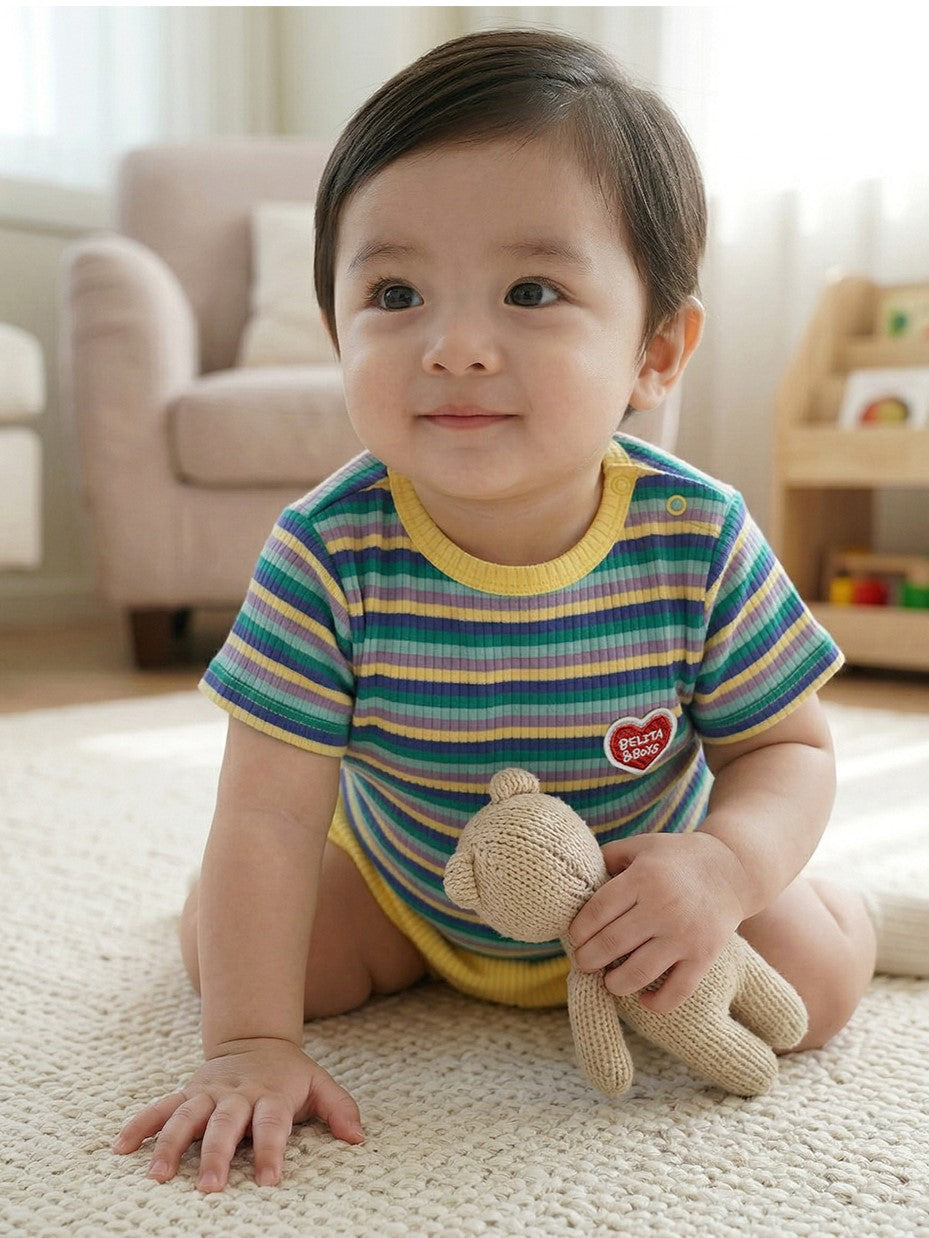[BABY SET] Light Yellow Colorful Stripe Short One Mile