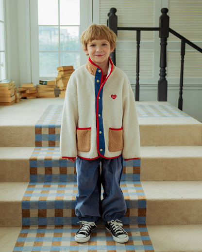 Cream BB Heart Color Block Dumble Fleece Jumper