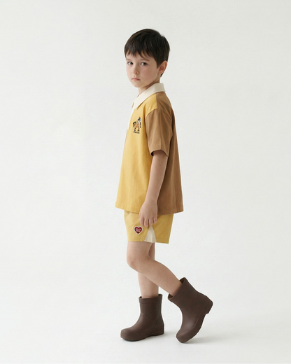 Yellow Cowboy Half Color Block Collar Shirt