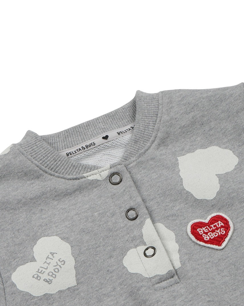 [BABY SET] Grey BB Heart Pattern Jumpsuit & Bonnet