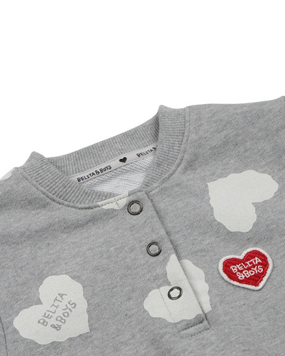 [BABY SET] Grey BB Heart Pattern Jumpsuit & Bonnet