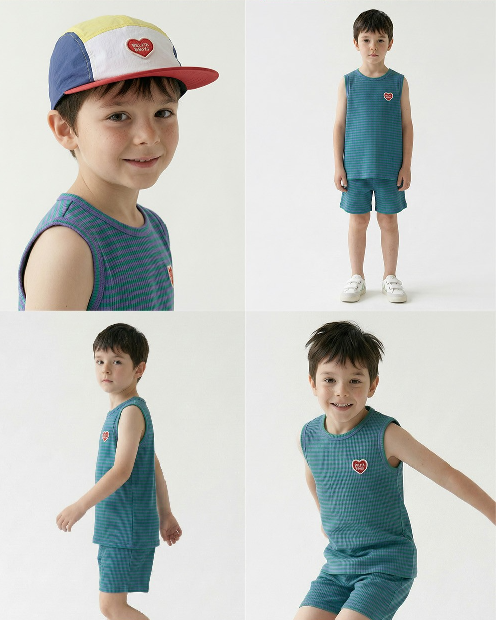 [SET] Green BB Heart Stripe Sleeveless Shorts