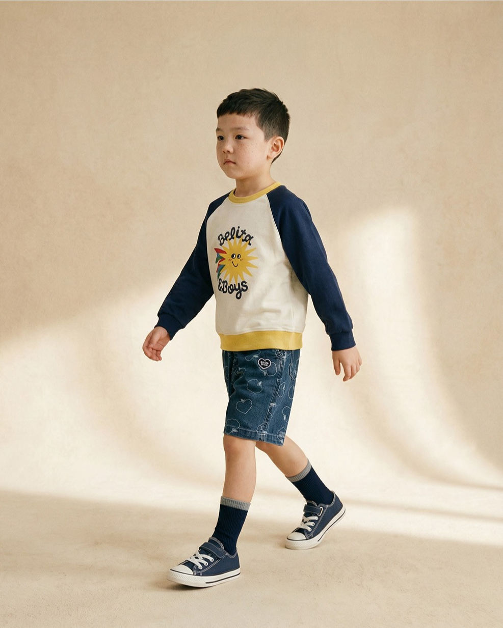 Blue Bubble Apple Pattern Denim Shorts