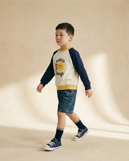 Blue Bubble Apple Pattern Denim Shorts